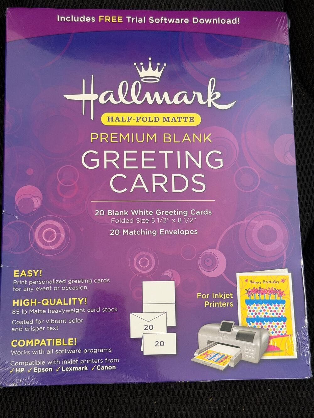 Hallmark Premium Blank Greeting Cards 2050XF (Pk of 20 Cards) Half Fold Matte